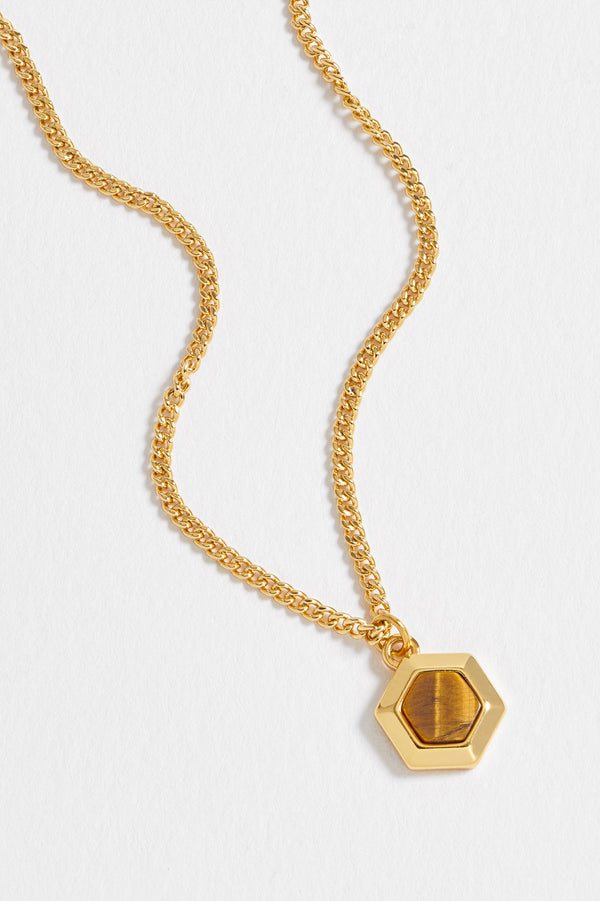 Men's Tiger's Eye Hexagon Curb Chain Necklace