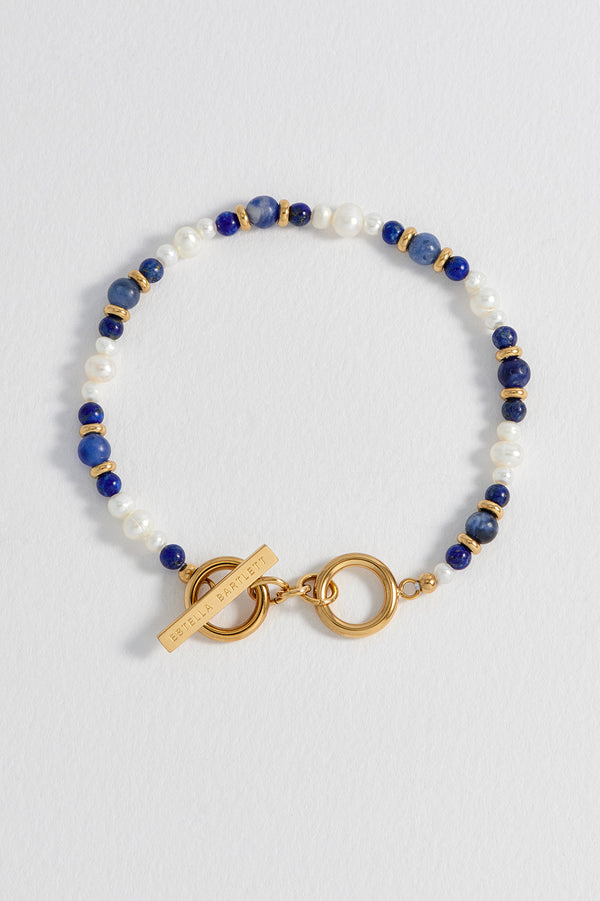 Lapis Lazuli and Pearl Beaded T-Bar Bracelet