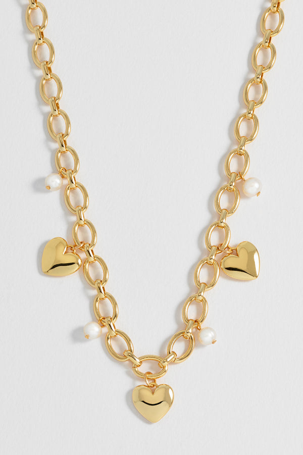 Pearl and Heart Charm Necklace